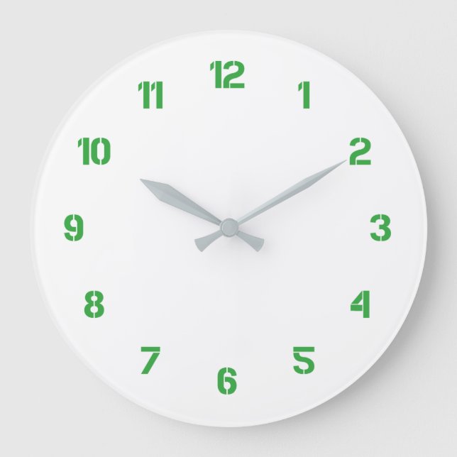 White Wall Clock with Green Numbers (Front)