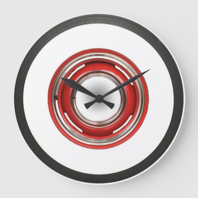 White Wall Tire With Red Rim  large clock (Front)