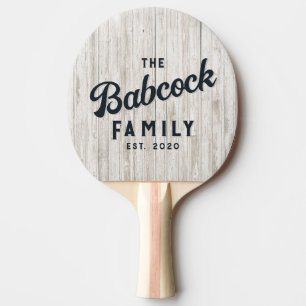 White Wash Wood Retro Family Name & Year Ping Pong Paddle