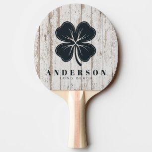 White Wash Wooden Board Four Leaf Clover with Name Ping Pong Paddle