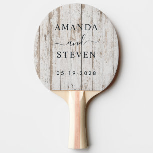 White Wash Wooden Couple Names with Wedding Date Ping Pong Paddle