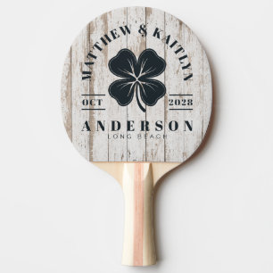White Wash Wooden Irish Lucky Clover Wedding Crest Ping Pong Paddle