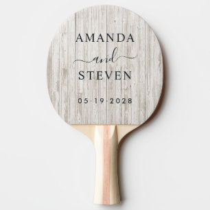 White Washed Wood Couple Names with Wedding Date Ping Pong Paddle