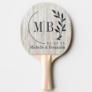 White Washed Wood Leaf Wedding Monogram Ping Pong Paddle