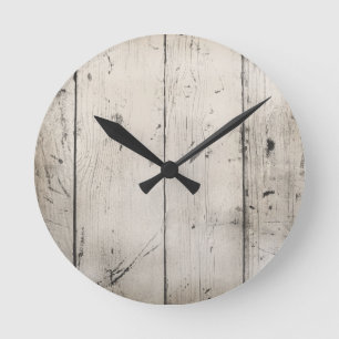 WHITE-WASHED WOOD TEXTURED GRAIN BACKGROUNDS WALLP ROUND CLOCK