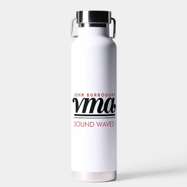 White Water Bottle with Black Cursive Name, Phone (Front)