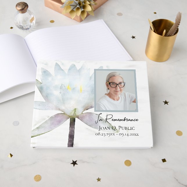 White Water Lily Celebration of Life Funeral Guest Book (Front Open)