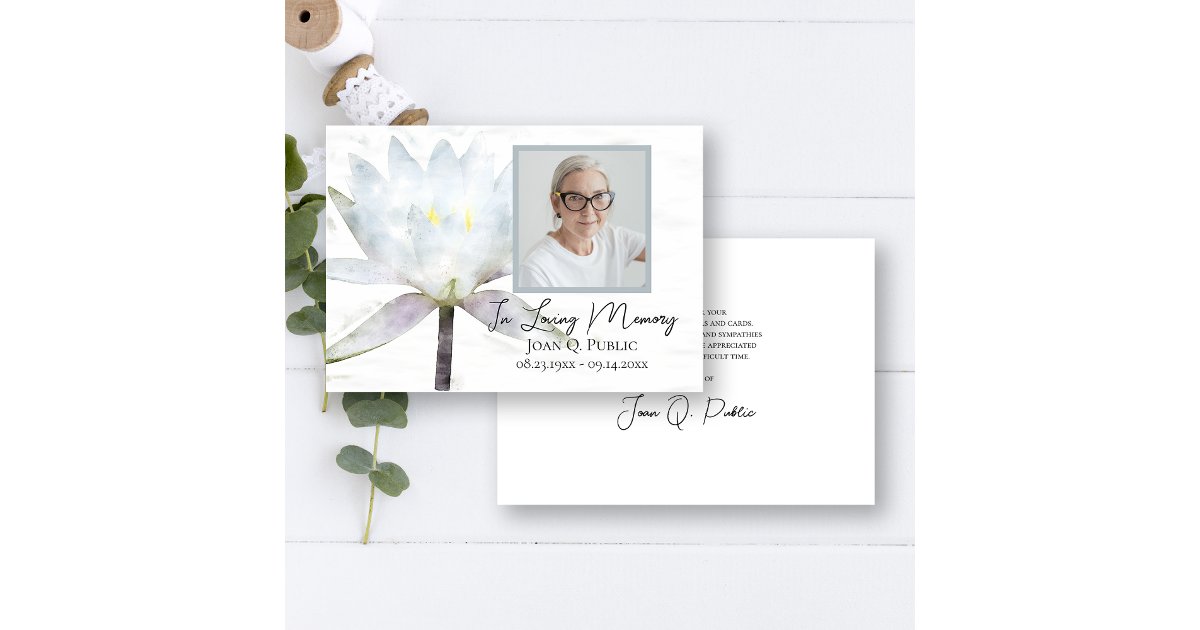 White Water Lily Flower Funeral Memorial Sympathy Thank You Card | Zazzle