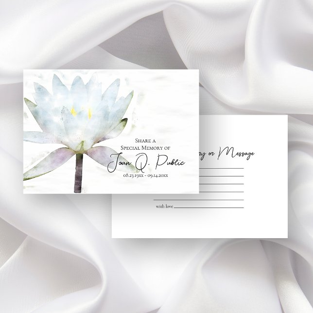 White Water Lily Flower Share a Memory Funeral  Card (Creator Uploaded)
