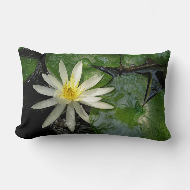 White Water Lily | Green Lily Pads Photograph Lumbar Pillow (Front)