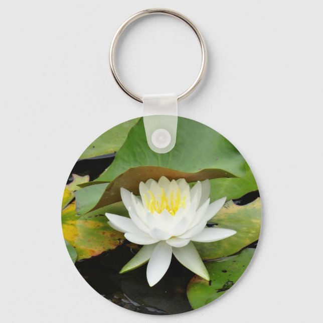 White Water Lily in Full Bloom Keychain (Front)