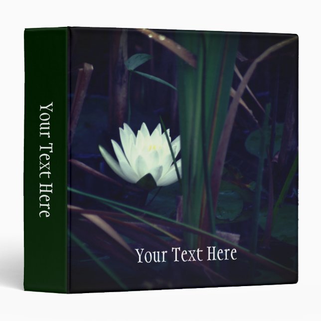 White Water Lily Lotus Blossom Floral Personalized Binder (Front/Spine)