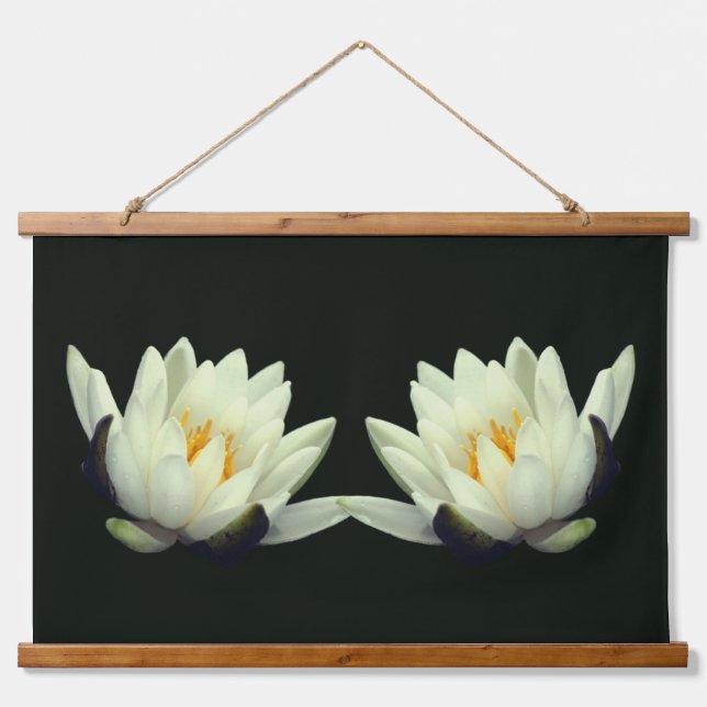 White Water Lily Lotus Flower Twins Hanging Tapestry (Front)