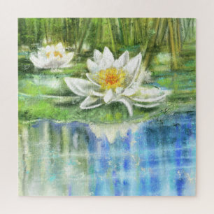 White Water Lily Nymphaea alba - Original Painting Jigsaw Puzzle