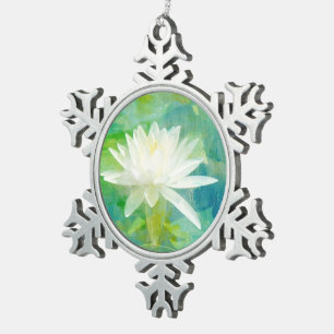 White Water Lily Snowflake Pewter Christmas Ornament