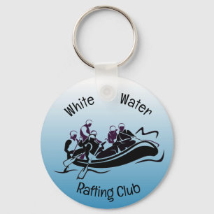 White Water River Rafting Design Button Keychain