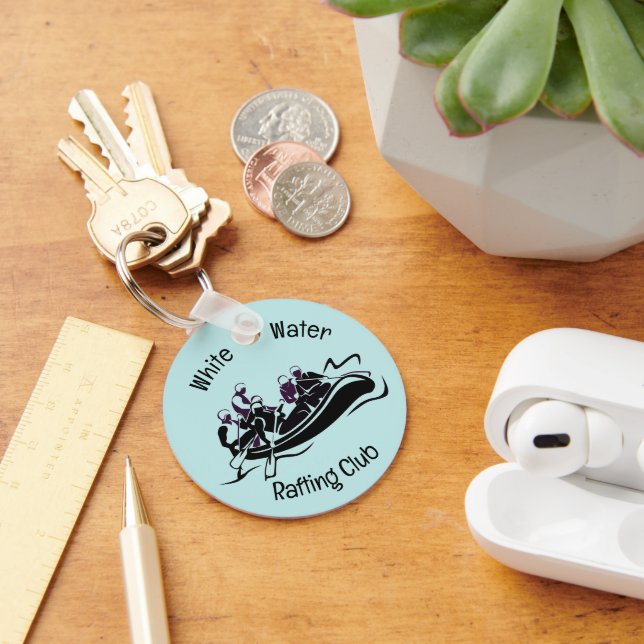White Water River Rafting Design Button Keychain (Desk)