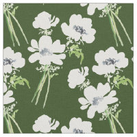 White watercolor anemones on a green background