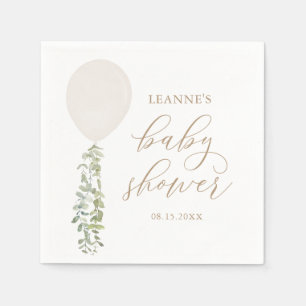 White Watercolor Balloon Eucalyptus Baby Shower Napkin