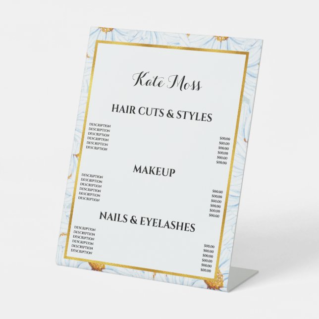 White Watercolor Daisy Patterns Pedestal Sign (Front)