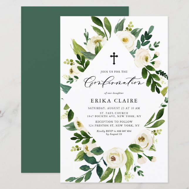 White Watercolor Floral Frame Confirmation Invite (Front/Back)