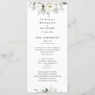 White watercolor floral greenery wedding program