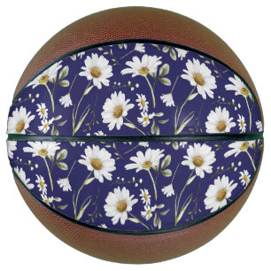 White Watercolor Flowers Basketball