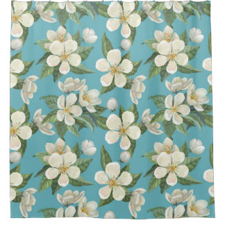 White Watercolor Flowers Green Leaves