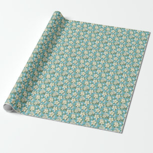 White Watercolor Flowers Green Leaves Wrapping Paper