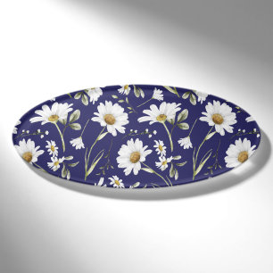 White Watercolor Flowers Name Tag