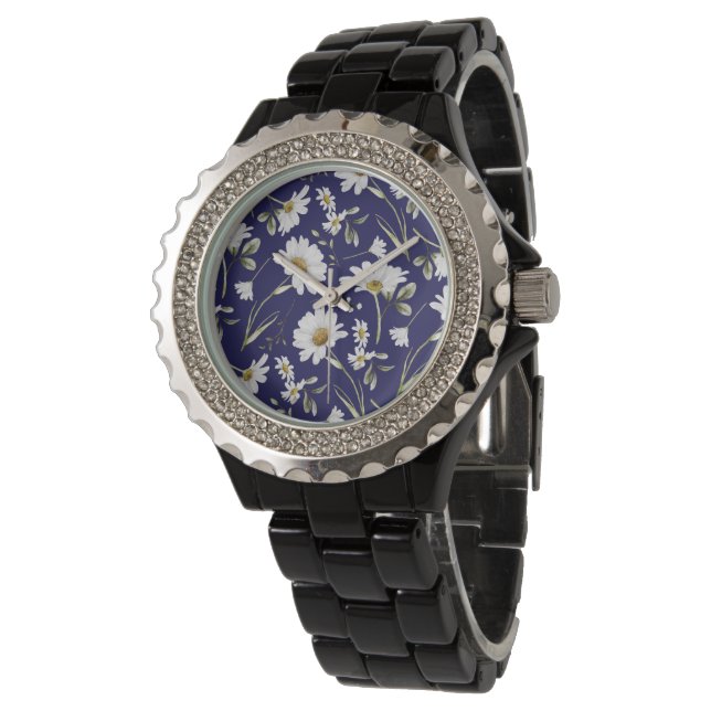 White Watercolor Flowers Watch (Angled)