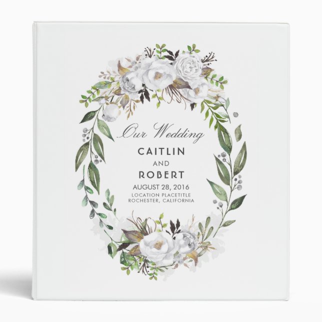 White Watercolor Flowers Wedding Binder (Front)