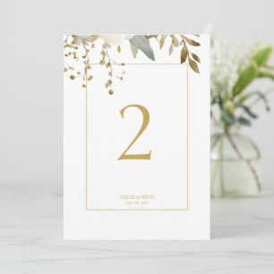 White   Watercolor Foliage Wedding Table Number