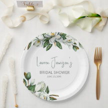 White Watercolor Magnolia Greenery Bridal Shower