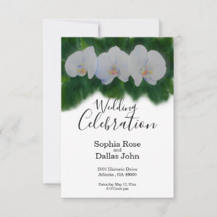 White watercolor orchid painting invitation