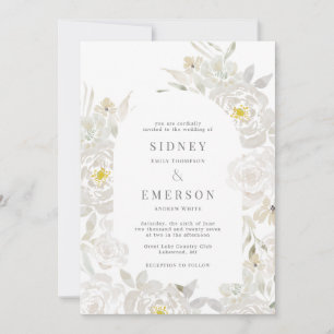 White Watercolor Peony Wedding Arch Invitation