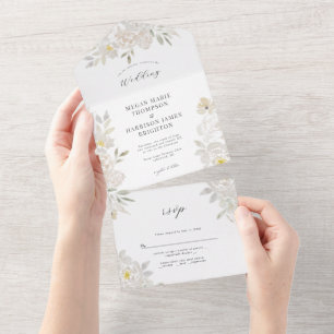 White Watercolor Peony Wedding Invitation