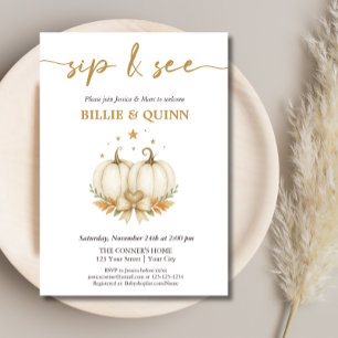 White Watercolor Pumpkins Fall Twins Sip And See Invitation