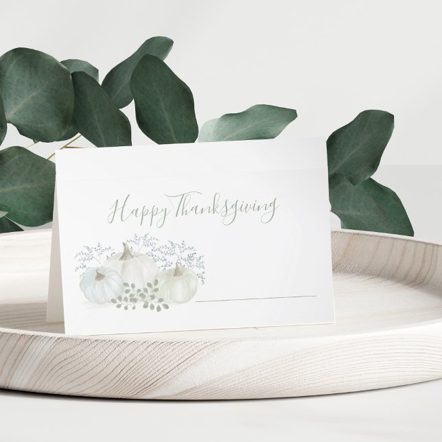 White Watercolor Pumpkins Thanksgiving Place Card (Creator Uploaded)