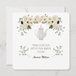 White Watercolor Roses Tea Showchier Invitation
