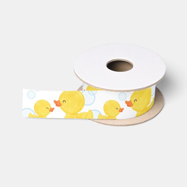 White Watercolor Rubber Duck Ribbon Satin Ribbon (Spool)