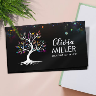 White Watercolor tree - Colourful Leaves Business Card
