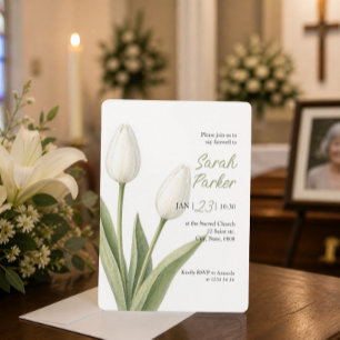 White Watercolor Tulips Funeral  Invitation