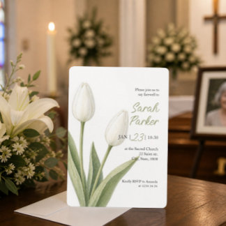 White Watercolor Tulips Funeral  Invitation