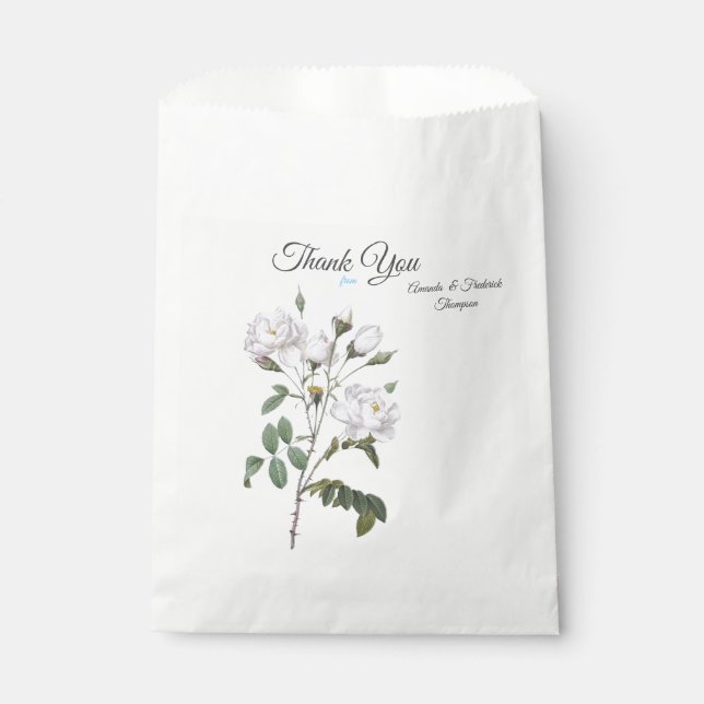 White Watercolour Roses painted on Champagne Silk Favour Bag (Front)