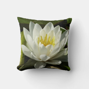 White Waterlily and Bud Floral Throw Pillow