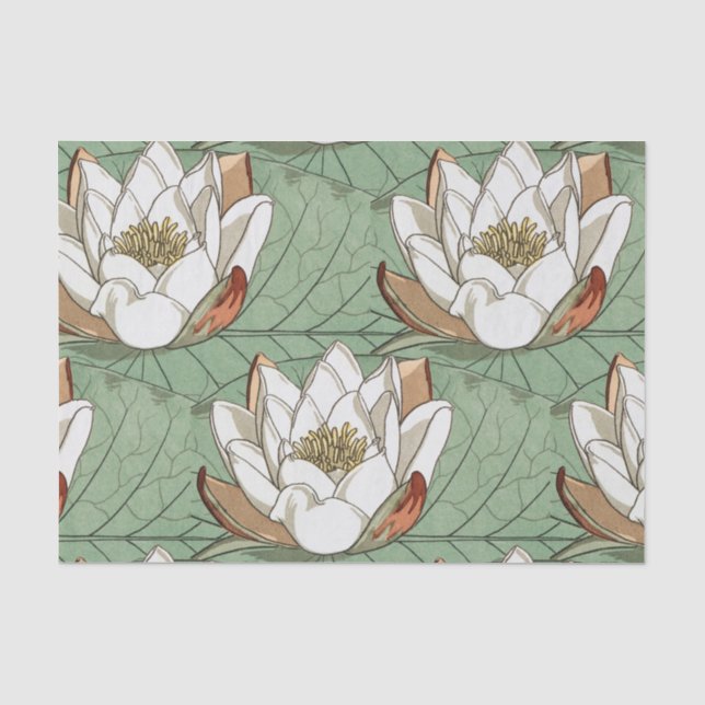 White Waterlily Floral Art Nouveau Tissue Paper (Front)