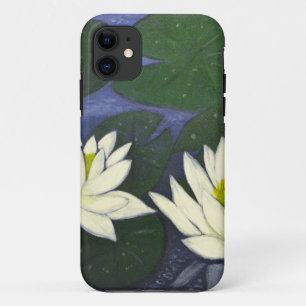 White Waterlily Flowers, Acrylic painting iPhone 11 Case