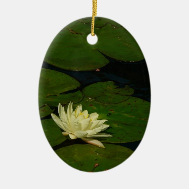White Waterlily I Peaceful Floral Photography Ceramic Ornament (Front)