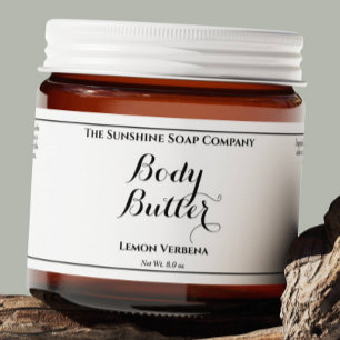 White Waterproof Body Butter Label w Curly Text